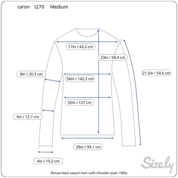 Blouse black sequin hem cuffs shoulder pads 1980s glam - Picture 2 of 8